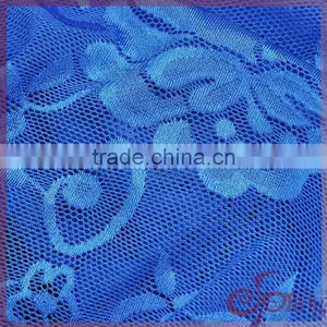 Navy Blue Elegant Nylon Shining Floral Elastic Tricot Fabric Lace thumbnail-6