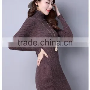 2016 Customized Manufacture Fashionable Wholesale Women Plain Color Dress Long-sleeve Spring Autumn Ladies Knitted Skinny Dress thumbnail-6