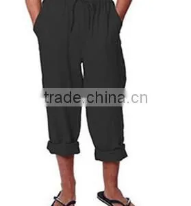 Men's Black Drawstring Linen Pants thumbnail-1