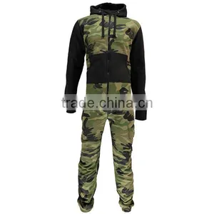 PA0019A Wholesale Camo Printed Adult Onesie With Black Sleeves and Pocket thumbnail-3
