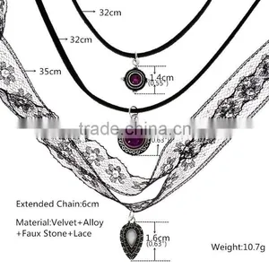 Zm34539a Vintage Faux Stone Black Lace Choker Necklace Set thumbnail-3
