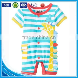 Blue and Write Stripe Organic Cotton Summer Wear Short Sleeve Wholesale Pattern Baby Jumpsuit thumbnail-1