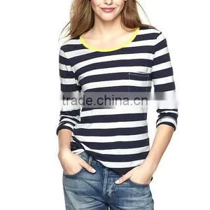 100 % COTTON WOMEN STRIPED LONG SLEEVE T SHIRT thumbnail-1