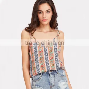 Fashion Floral Striped Double V-neck Top, Ladies Sexy Cami Top thumbnail-2