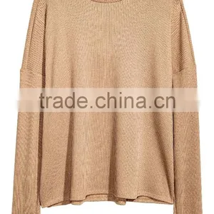Green Ribbed Crew Neck Relax Fitted Wool Sweater Design for Girl With Dropped Sleeves thumbnail-6