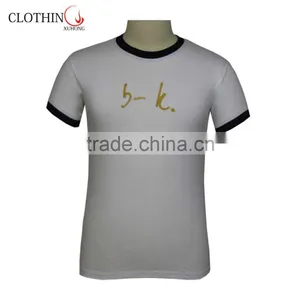 Rib Collar Short Sleeve White Golden Embroidery Tshirt thumbnail-1
