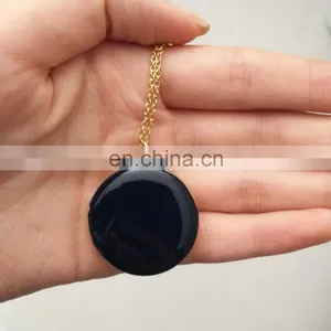 Navy Round Photo Locket Enamel Necklace 14K Gold-Filled Customized Letters Necklace thumbnail-1