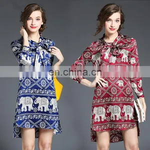 High Quality Ladies Front Short and Back Long Tunic Dress, Print Taffeta Petite Dress thumbnail-1
