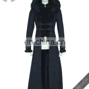 Gothic Long Coat With a Hood Trimmed With Natural Rabbit Fur thumbnail-1