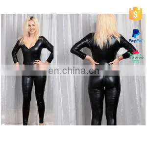 Newest Black Zipper Sexy PVC Leather Catsuit thumbnail-1