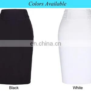 Kate Kasin High Stretchy High Waist Shirred Waist Detail Hips-Wrapped Black Pencil Skirt KK000268-1 thumbnail-5