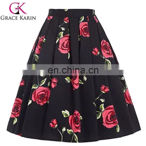 Grace Karin Women Pleated Vintage Cotton Floral Print Skirt CL6294-19 thumbnail-1