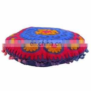 Indian Suzani Cushion Cover Cotton Ethnic Embroidered Pillows Decorative Home Decor thumbnail-2