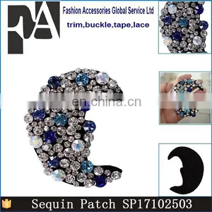 Fashion White Blue Beading Crystal Rhinestone Moon Sew on Patches Appliques thumbnail-6