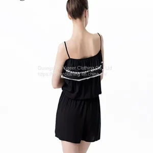 Sleeveless Black Spaghetti Strap Ladies’ Short Jumpsuit thumbnail-2