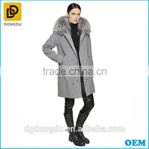 Winter Gray Cotton Fur Collar Women Long Coats thumbnail-1