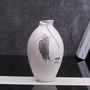 Rotate Sphere Chinese Painting Flower Bird Ceramic Vase Decoration For Home Hallway thumbnail-3
