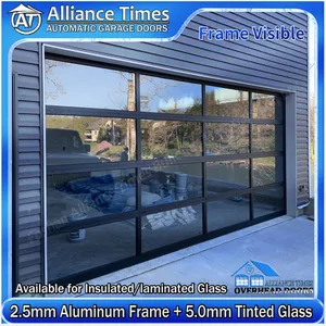 Aluminum Frame Frosted Transparent Clear Tempered Glass Panels Sectional Garage Doors thumbnail-1