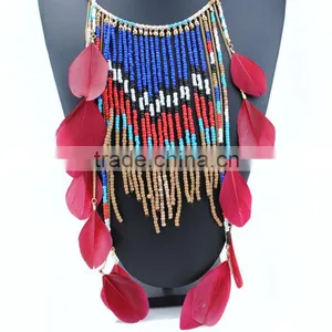 Indian Costume Jewelry Long Tassel Leather Necklace Chokers for Women thumbnail-2