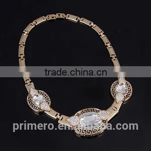 Fashion African Beads Gold Plated Wedding Bridal Jewelry Sets for Women Crystal Necklace Party Gift thumbnail-6