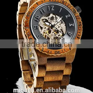 2016 Fashion Mens Bamboo Wood Watch Mechanical Wooden Watch Skeleton Man Watch thumbnail-2