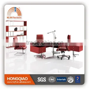 MT-07 Table for Executive Red Leather/PU Cover Executive Table Stainless Steel Frame MDF Office Table Quality Choice thumbnail-1