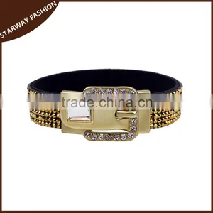 Trendy Women's Crystal Buckle Bracelet Leather/ thumbnail-1