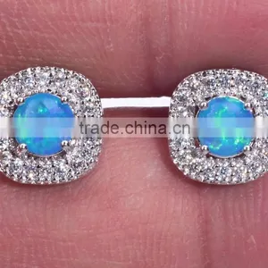 .925 Sterling Silver Earrings White CZ Cubic Zirconia Opal Cluster Stud Earrings For Children & Women thumbnail-2