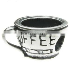 Sterling Silver Coffee Cup Mug Bead Charm for European Charm 3mm Snake Chain Bracelets 925S Silver Coffee Bead thumbnail-1