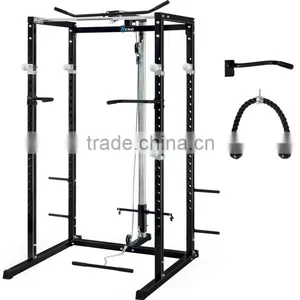 ULTIMATE POWER RACK SQUAT CAGE GYM W/LAT PULL DOWN / SEATED ROW / ARM CURL/ TRICEP ROPE/ DIP HANDELS thumbnail-1