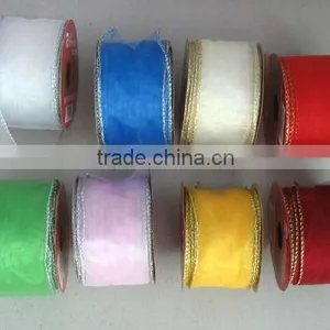 HOT SALE 5CM Christmas Decorative Gift Wrapping Wired Orangza Ribbon Spool thumbnail-1