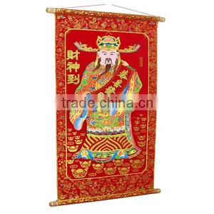 God of Wealth Couplet Scroll Fu Fortune With Shimmer Luminous Velvet Figure thumbnail-4