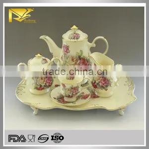 Gold Plated Tea Set, Porcelain Turkish Tea Set, Tea Sets With Tray thumbnail-1