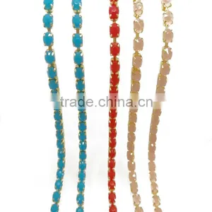 Rhinestone Trim Clear Crystal Strass Ss24 Gold Metal Claw Cup Chain Sew On Rhinestones Chain For Clothes Garment thumbnail-1