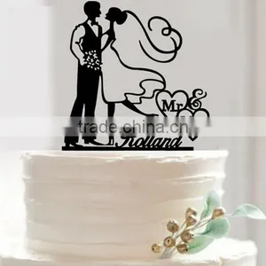 Wedding Cake Topper Personalized Name and Date Couple Silhouette Toppers Rustic thumbnail-4
