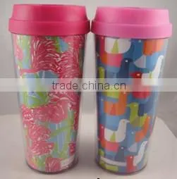 16 oz AS Double Wall Water Bottle, Plastic Drinking Cup, Plastic Tumbler With Removable Paper Insert thumbnail-1