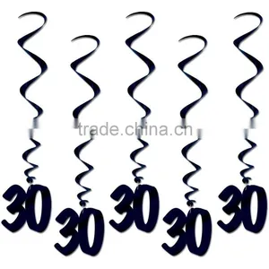 Dark Blue Shimmer Birthday Age 30th Hanging Swirl Decorations thumbnail-1