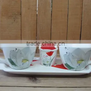 Breakfast Dinnerware Ceramic Two Cups and Sugar Jar Set With Tray thumbnail-1