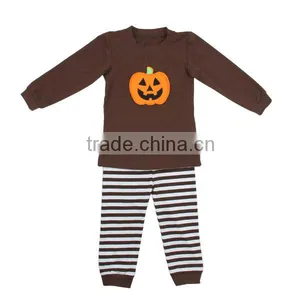 Baby Clothes Factory Cotton Children Apparels Brown Costumes Stripe Halloween Pajamas With Pumpkin thumbnail-3