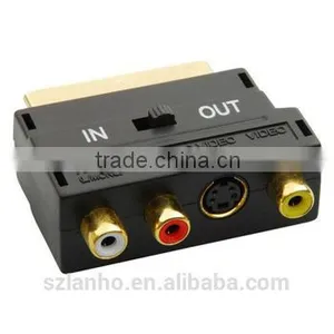 2016 Hot Sale Gold Plated RCA to Scart Adapter For Video DVD Recorder TV Television Projector With Switch in and Out thumbnail-1