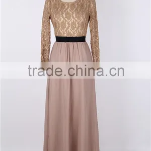 2016 New Arrival Full Length Long Sleeve Metallic Lace Maxi Dress for Wholesale thumbnail-1