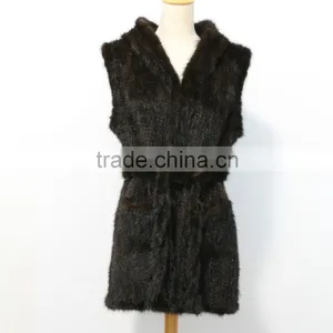 Fashion Genuine Knitted Mink Fur Vest With Hood for Women M2902 thumbnail-1