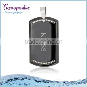Personalized Stainless Steel Custom Engraved Black Stone Pendant thumbnail-1