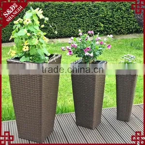 Outdoor Garden Patio Decor Plastic Rattan Plant Pots Tall Large Planters thumbnail-1