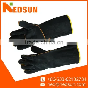 Black Protective Welding Leather Gloves for Barbecue thumbnail-1