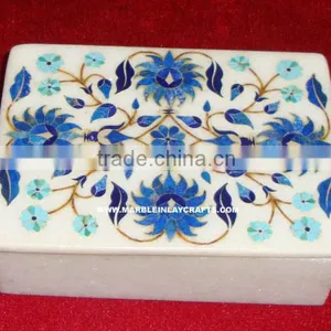Lapiz Lazuli Marble Inlay Box, Marble Inlay Jewelry Box, Marble Jewelry Boxes, Gemstone Inlay Marble Box, Jewellery Box thumbnail-1