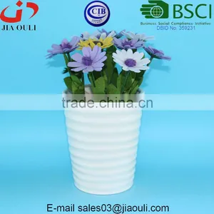Dimple Stripes Design Glazed White Ceramic Plant Garden Vase thumbnail-2
