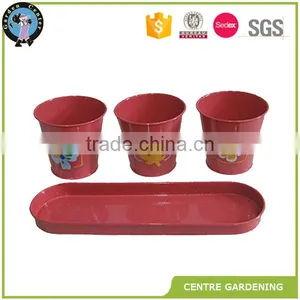 Cheap Hand Painting Metal Plant Planters and Pots With Tray thumbnail-6