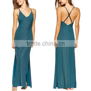 Wholesale Deep V Neck Maxi Beach Party Wear Dress Sexy Slit Ladies Western Long Backless Beachwear Dress thumbnail-1