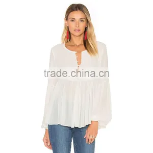 Long Sleeve Casual White Blouse For Middle Aged Women thumbnail-1